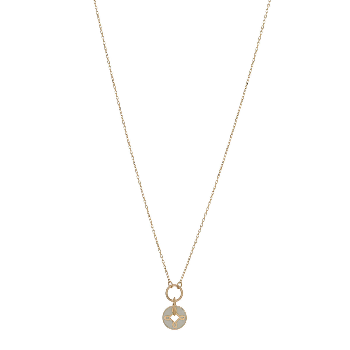 Foundrae 18K Yellow Gold Enamel Petite Champleve True Love Knot Necklace White 1 of 5