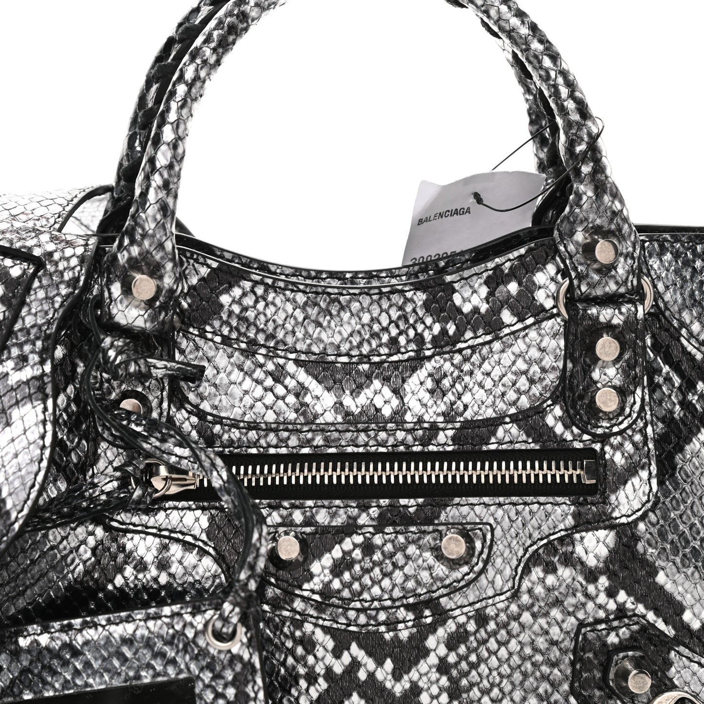 Metallic Calfskin Snakeskin Embossed Classic Silver Hardware Mini City Silver