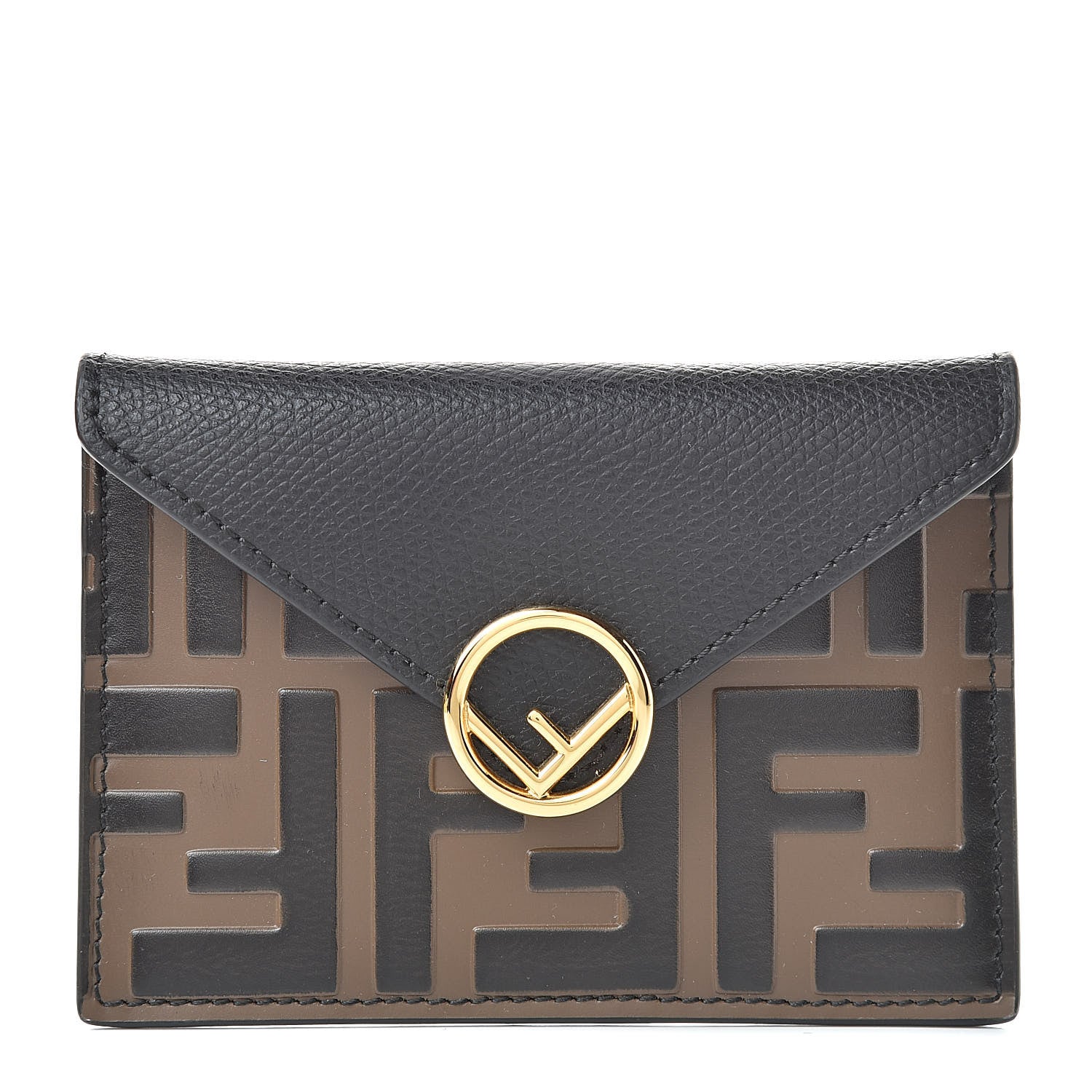 Fendi Vitello Cruise F is Fendi Bi-Color FF 1974 Embossed Small Envelope Pouch Maya Black 1 of 7