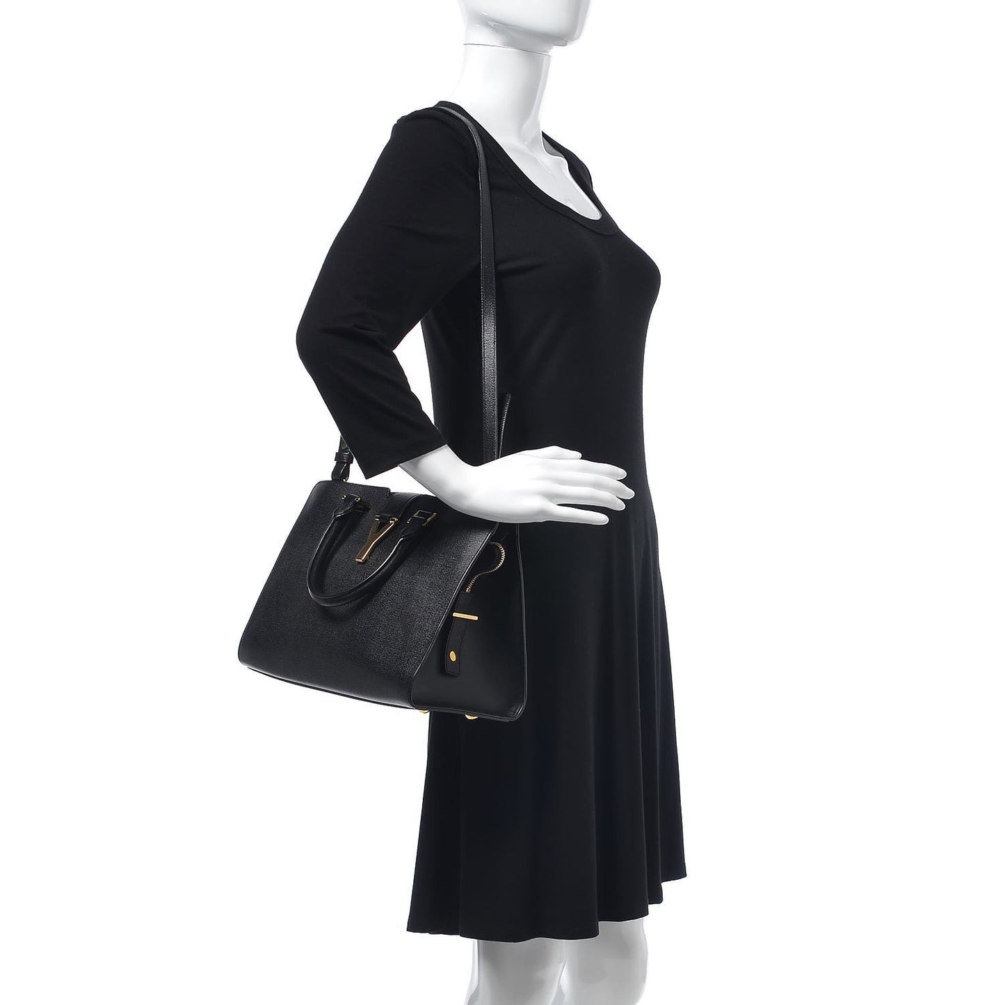 Textured Calfskin Small Classic Y Cabas Black