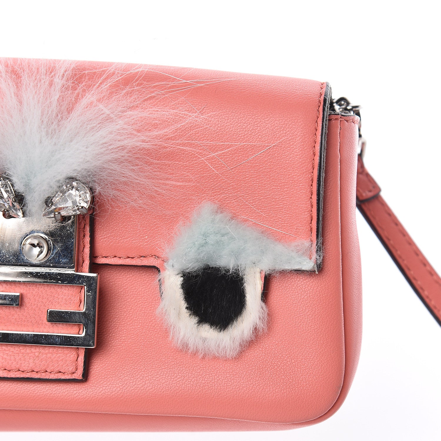 Fendi Nappa Rabbit Fox Fur Micro Buggie Baguette Coral 10 of 10