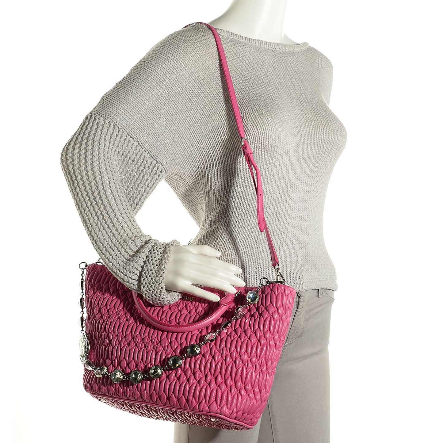 Nappa Matelasse Swarovski Crystal Tote Fuxia