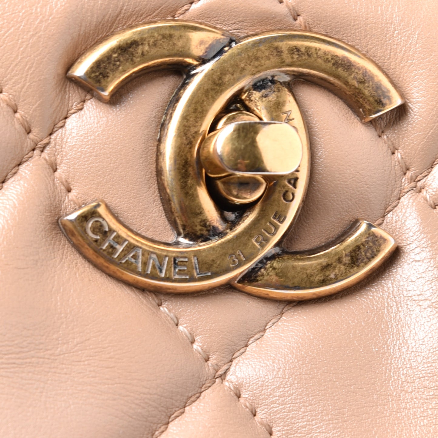 Lambskin Quilted Small Portobello Tote Beige