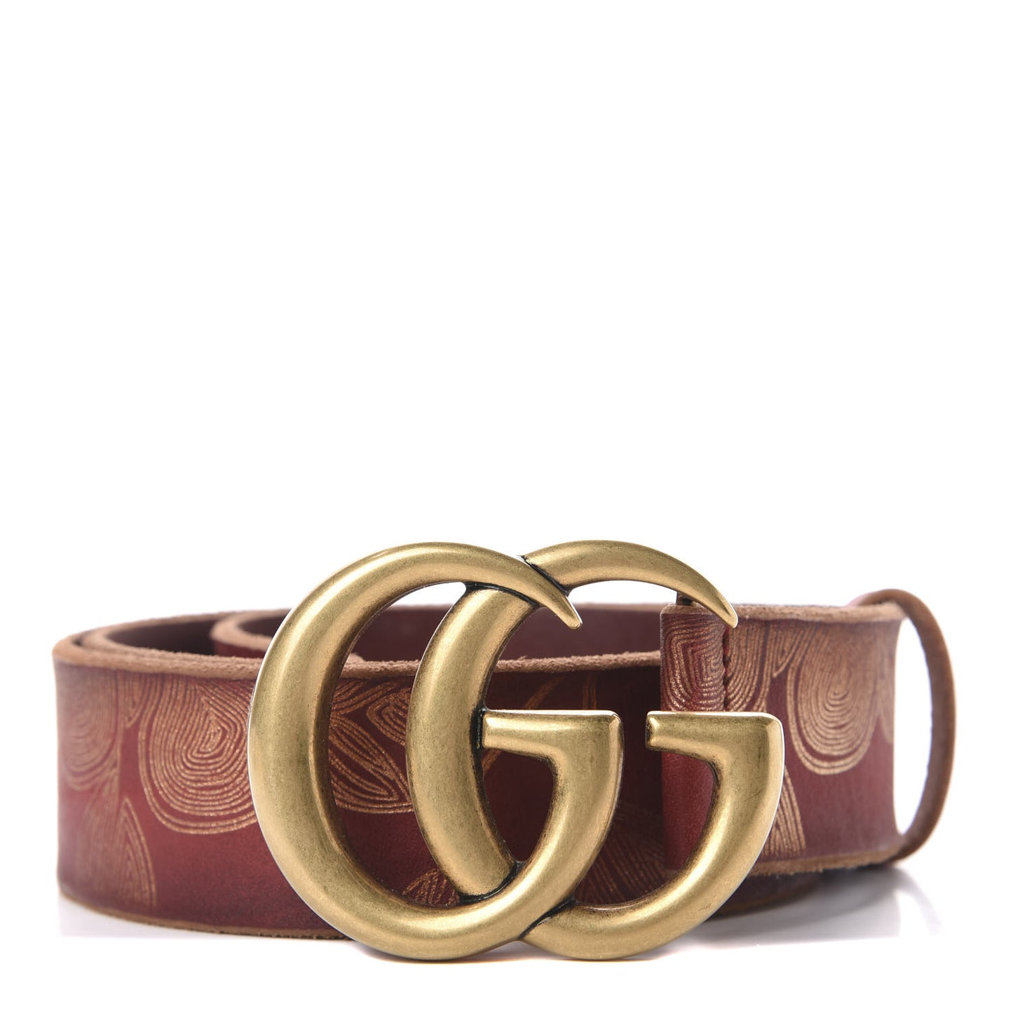 Faded Calfskin Leaf Print Double G 40mm Belt 95 38 Hibiscus Red Gold