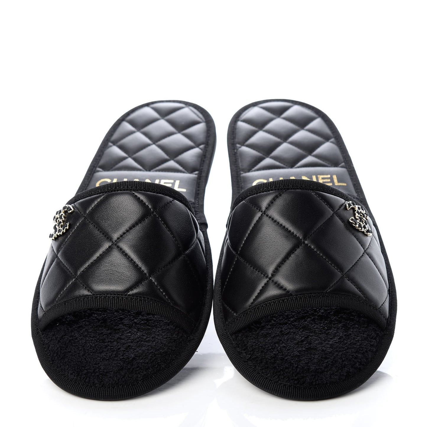 Lambskin Quilted CC Mules Sandals S Black