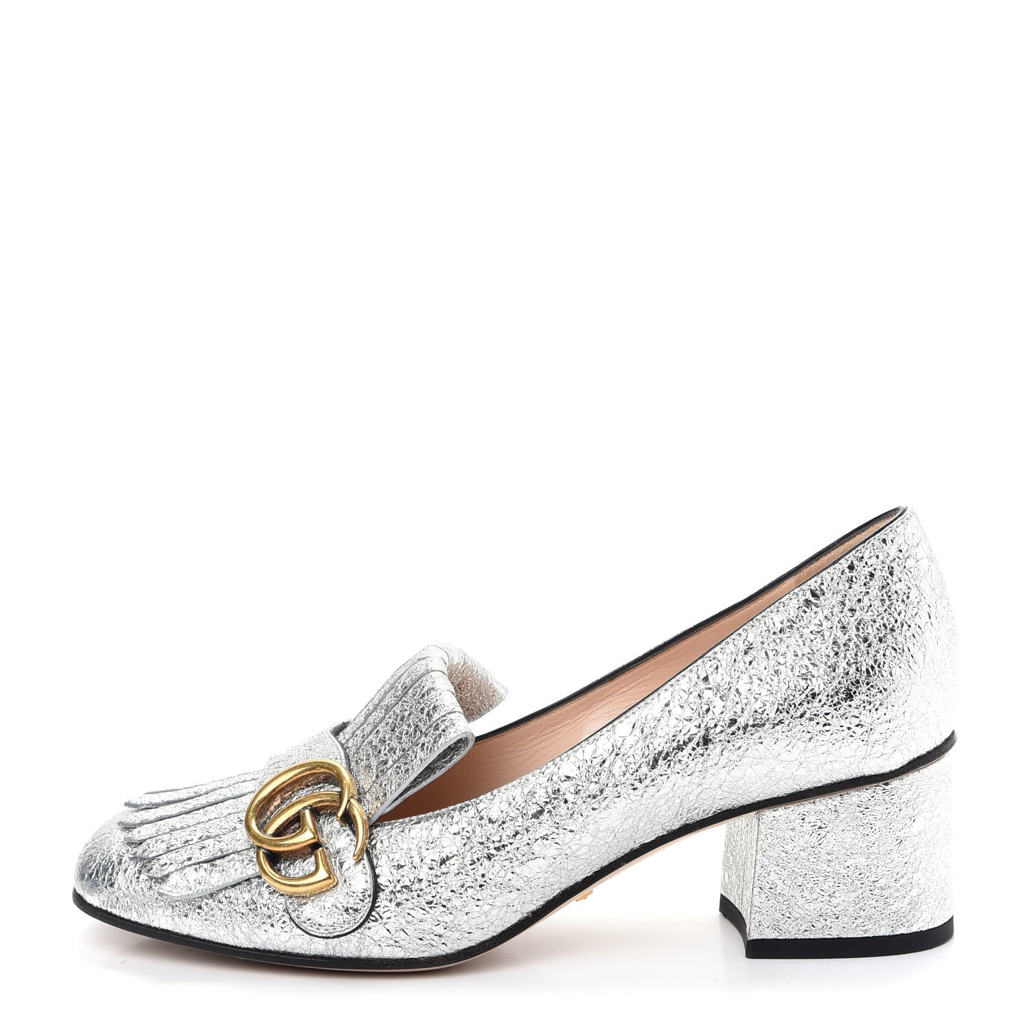 Gucci Galassia GG Marmont Fringe 50mm Loafer Pumps 37 Argento 1 of 12