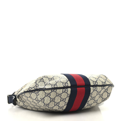 Gucci GG Supreme Monogram Textured Dollar Calfskin Web Small Ophidia Half Moon Hobo Beige Blue 4 of 10