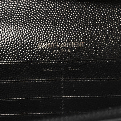 Saint Laurent Grain De Poudre Matelasse Chevron Monogram Monochrome Chain Wallet Black 7 of 11