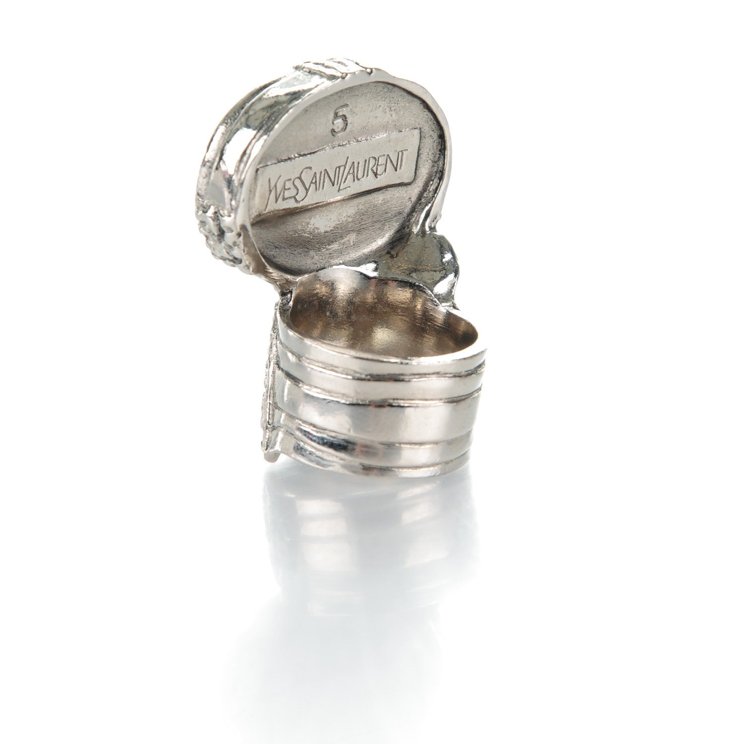 Saint Laurent Glass Cabochon Arty Ovale Ring 5 Gunmetal Cream 3 of 4