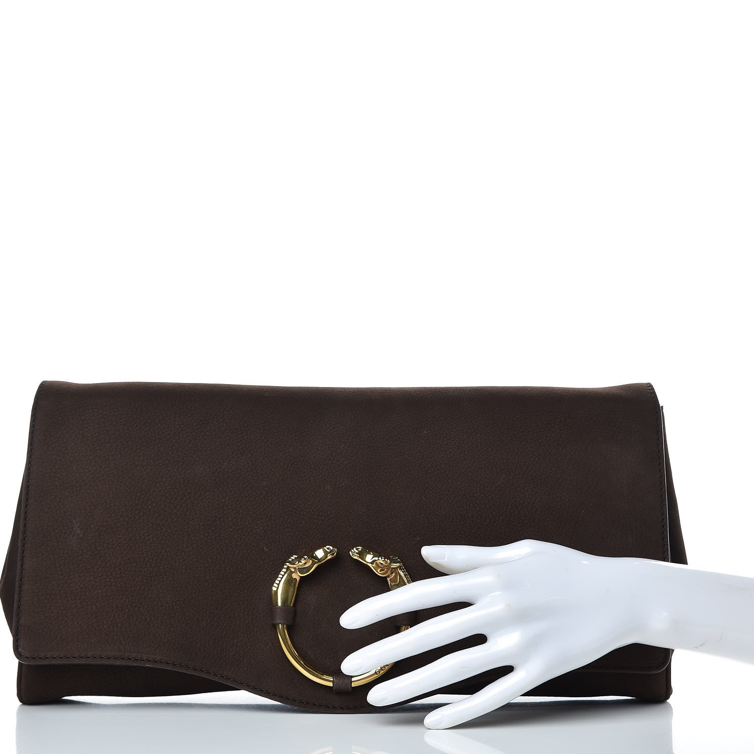 Gucci Nubuck Ribot Horse-Heads Clutch Brown 2 of 10