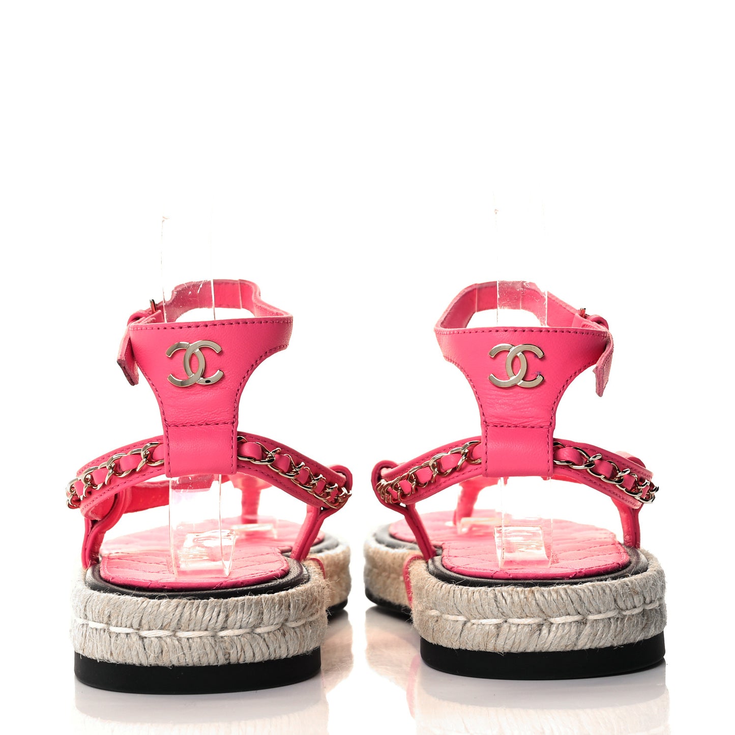 Lambskin Chain CC Thong Espadrille Sandals 40 Pink
