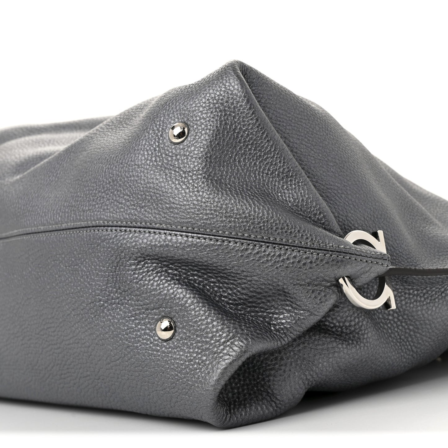 Grained Calfskin Large Sofia Convertible Tote Acciaio