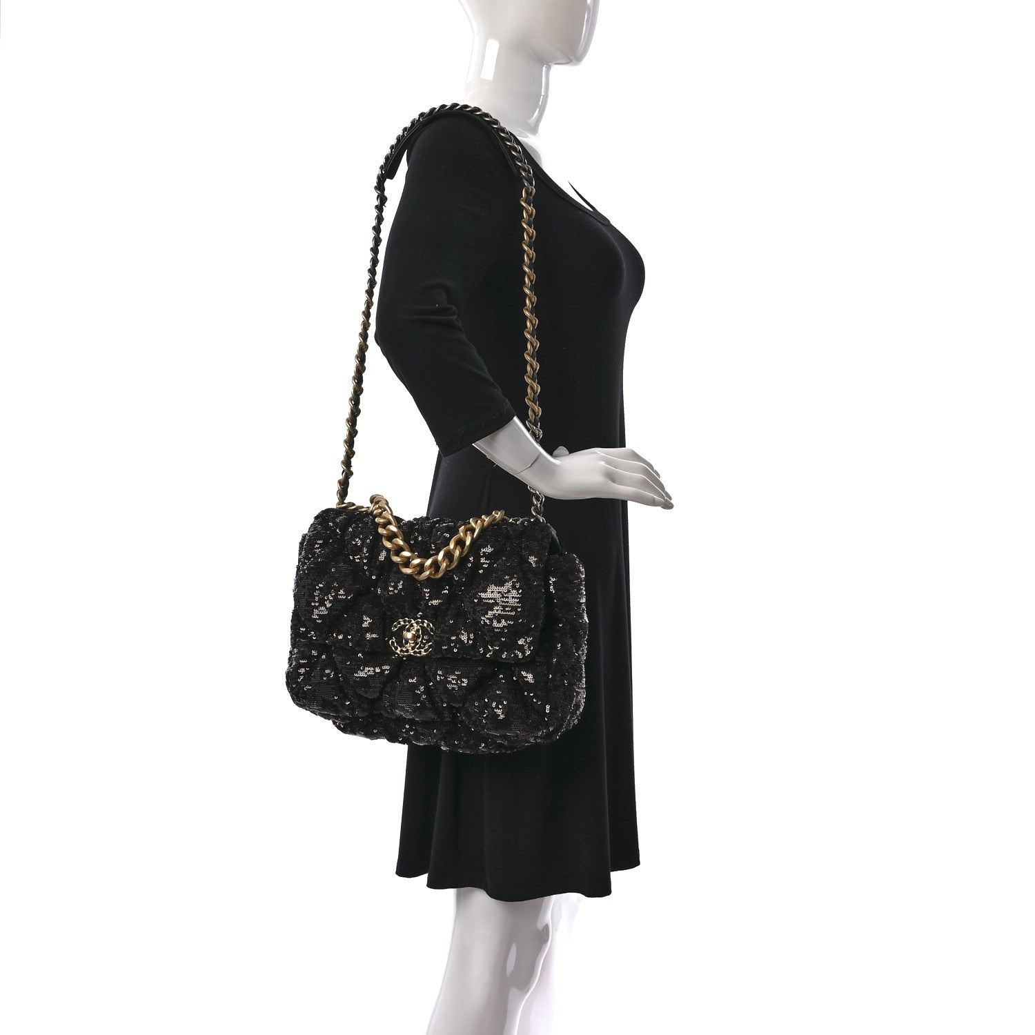 Chanel Sequin Quilted Large Chanel 19 Flap Black 2 of 9