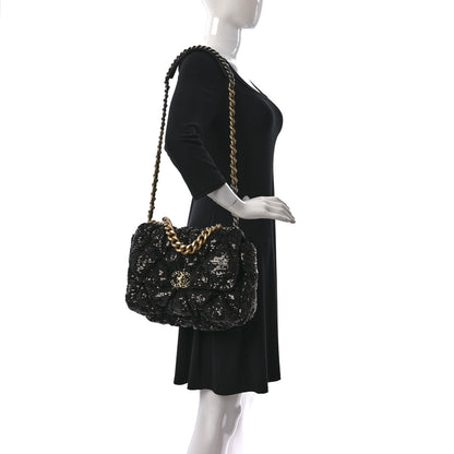 Chanel Sequin Quilted Large Chanel 19 Flap Black 2 of 9