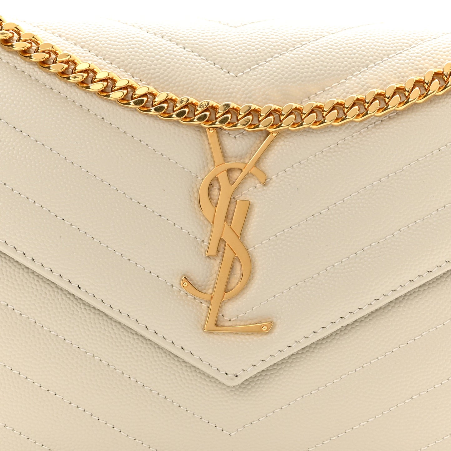Grain De Poudre Matelasse Chevron Monogram Chain Wallet Crema Soft