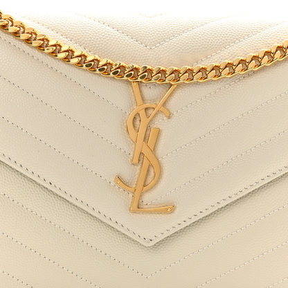 Saint Laurent Grain De Poudre Matelasse Chevron Monogram Chain Wallet Crema Soft 8 of 10