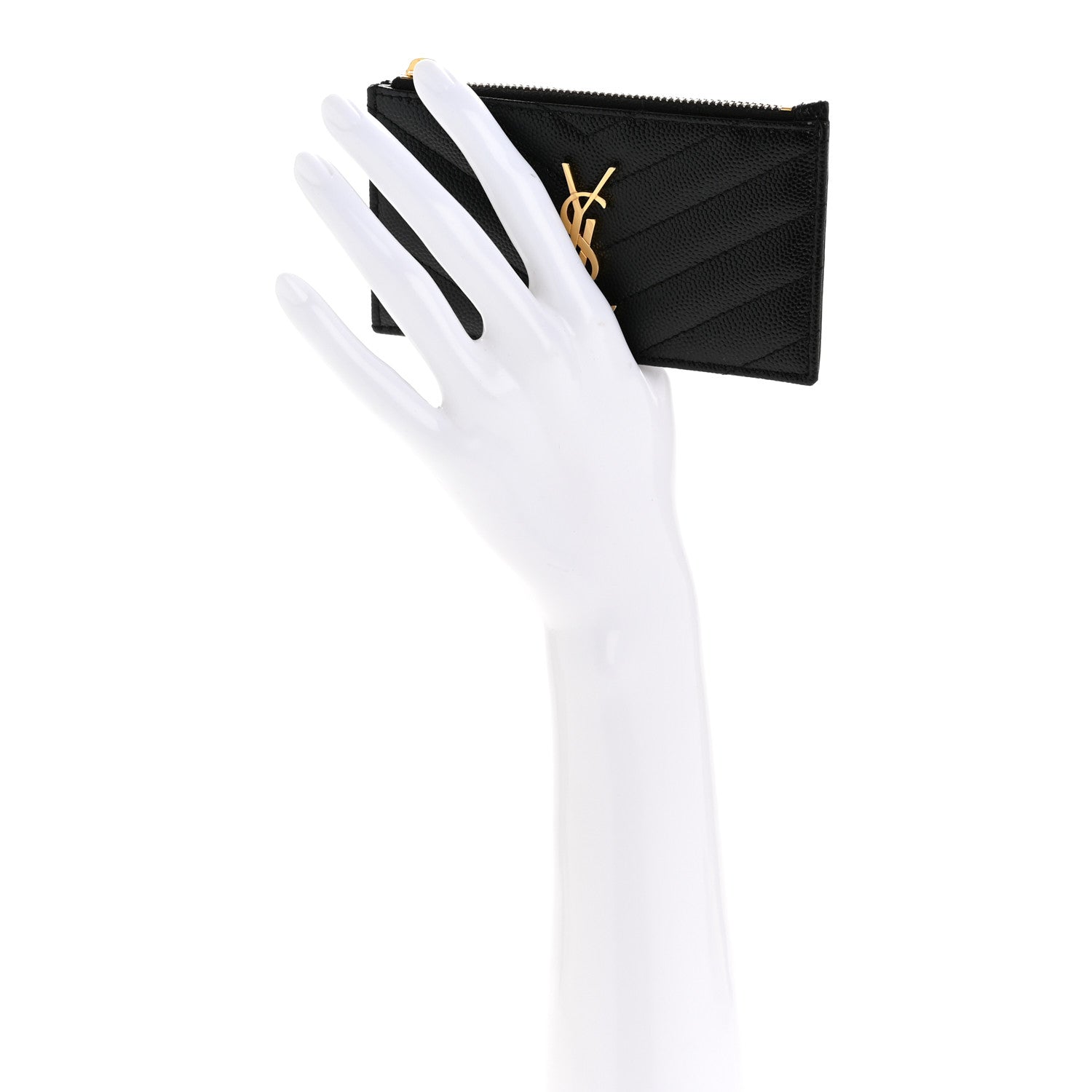 Saint Laurent Grain De Poudre Matelasse Chevron Monogram Fragments Zippered Card Case Black 2 of 8