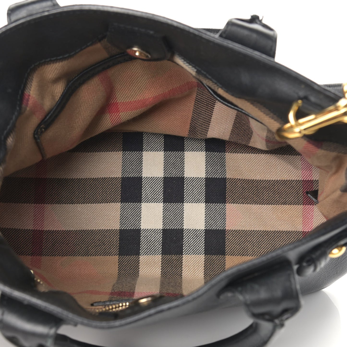 Grainy Calfskin House Check Small Banner Tote Black