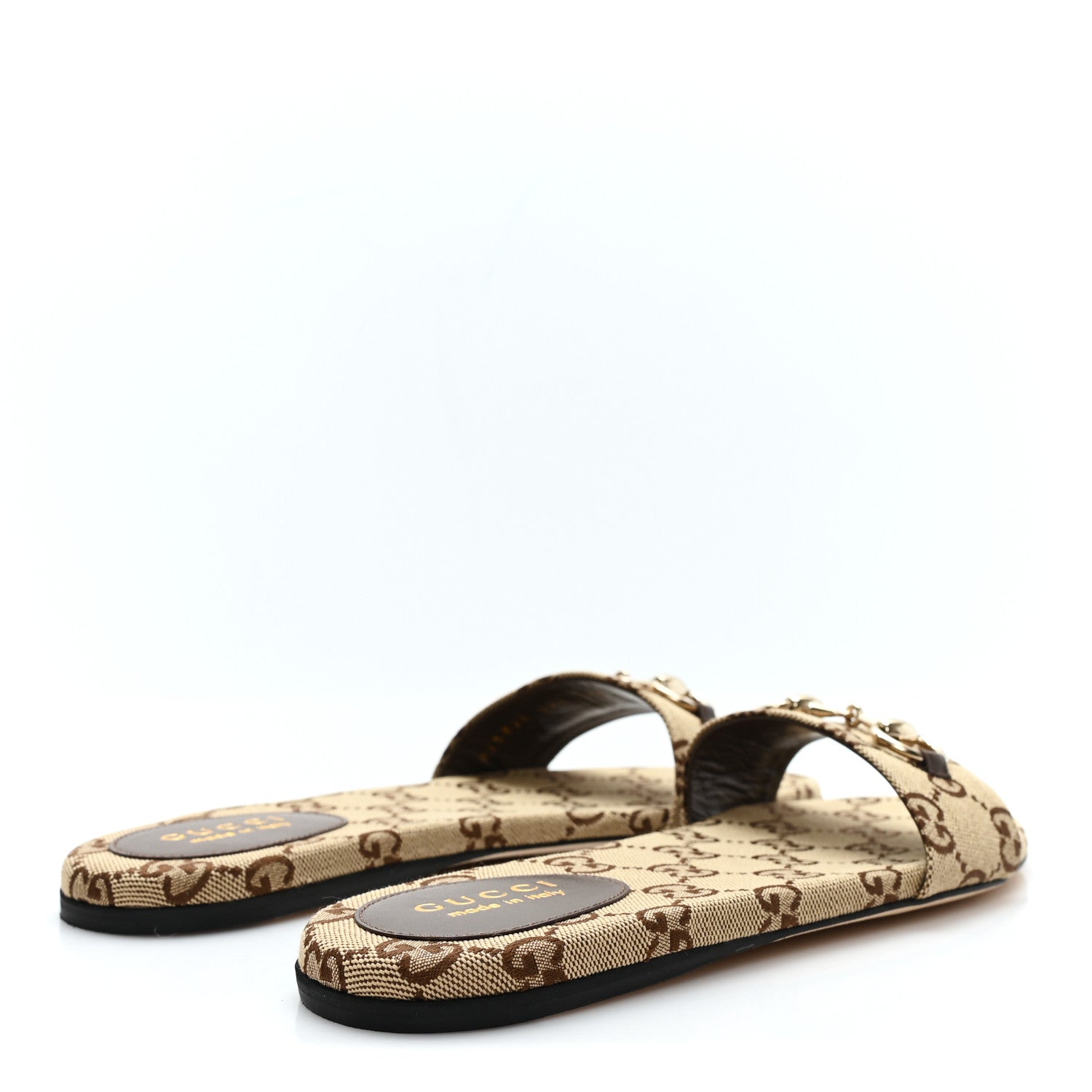 Gucci Monogram Horsebit Slide Sandals 37.5 Camel Ebony 5 of 10