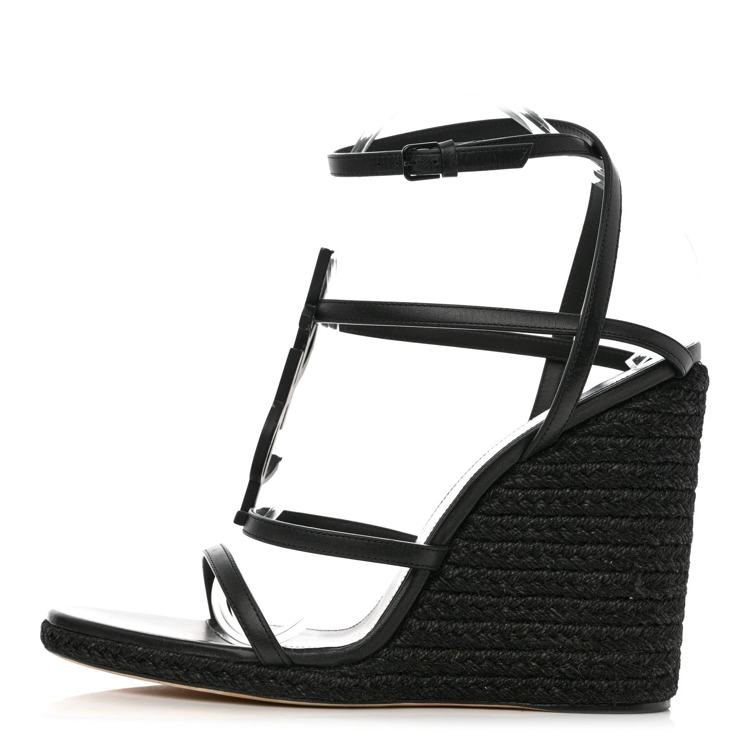 Saint Laurent Calfskin Cassandra Espadrille 105 Wedges 42 Black 1 of 10
