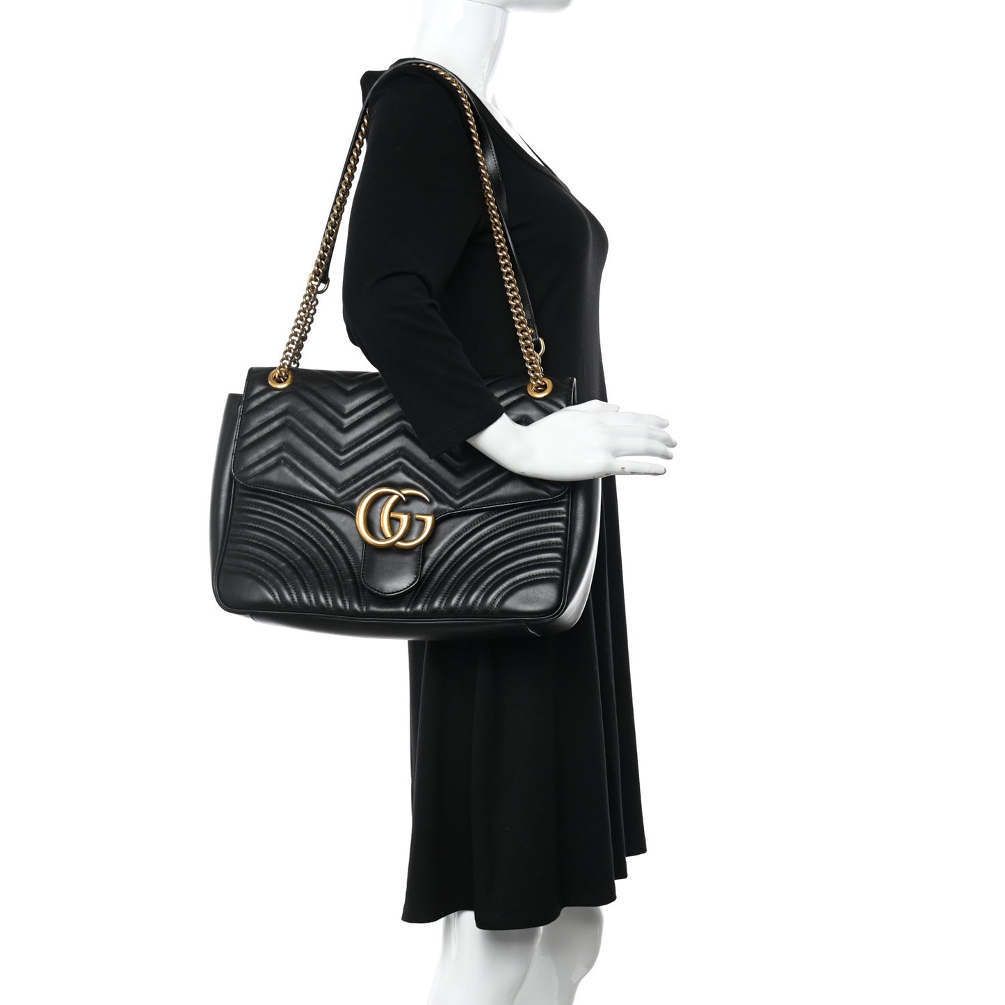 Calfskin Matelasse Large GG Marmont Shoulder Bag Black