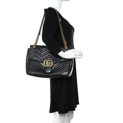 Gucci Calfskin Matelasse Large GG Marmont Shoulder Bag Black 2 of 11