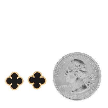 Van Cleef & Arpels 18K Yellow Gold Black Onyx Sweet Alhambra Earrings 2 of 5