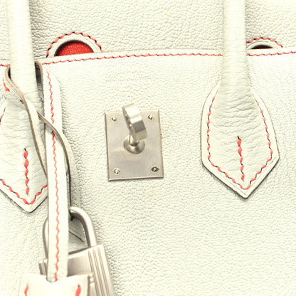 Hermes Chevre Mysore Horseshoe Birkin 25 Gris Perle Orange Poppy 6 of 12