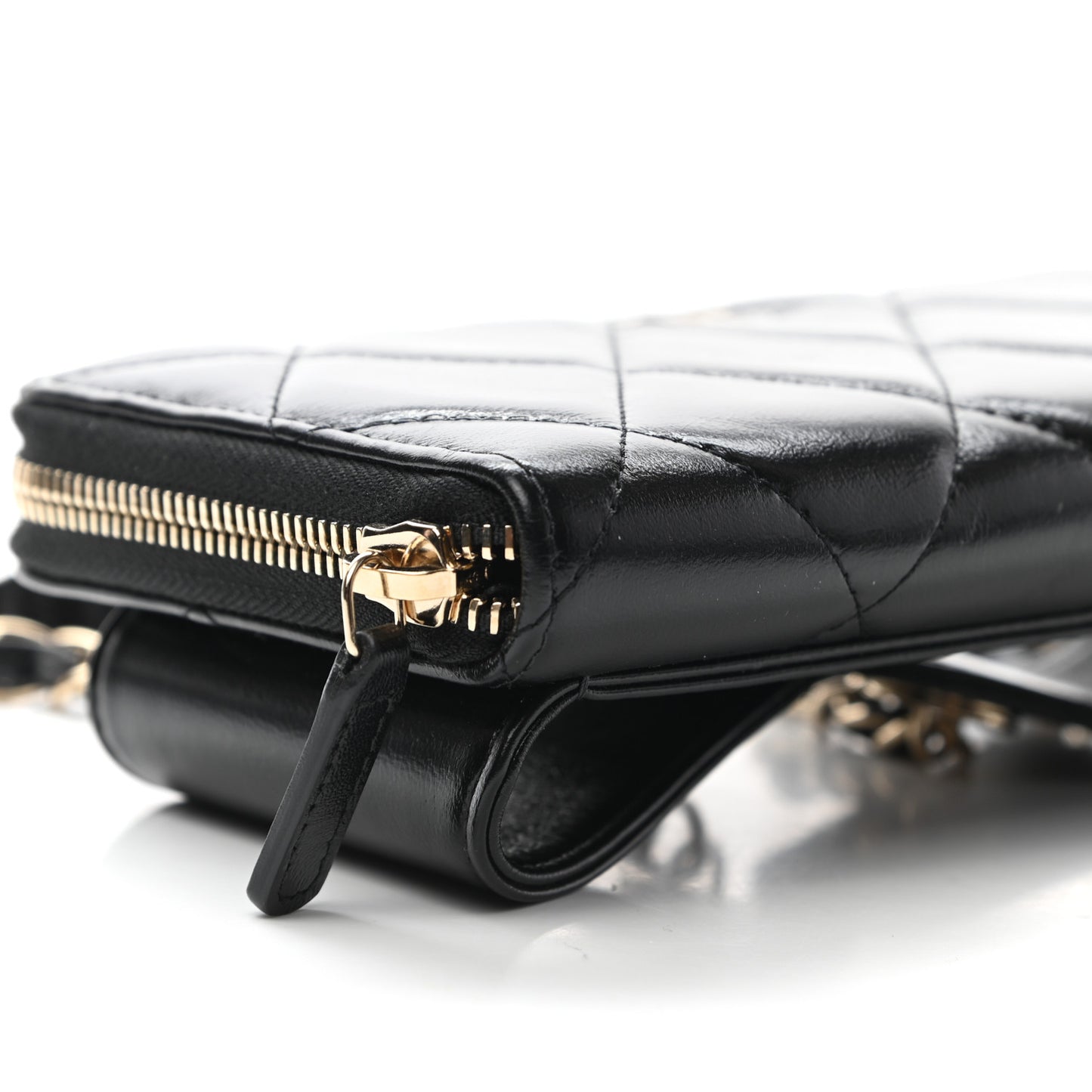 Shiny Lambskin Gusset Zip Around Waist Belt Wallet Black