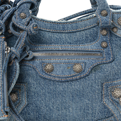Balenciaga Washed Frayed Denim Crystal Neo Cagole Handbag XS Blue 9 of 15
