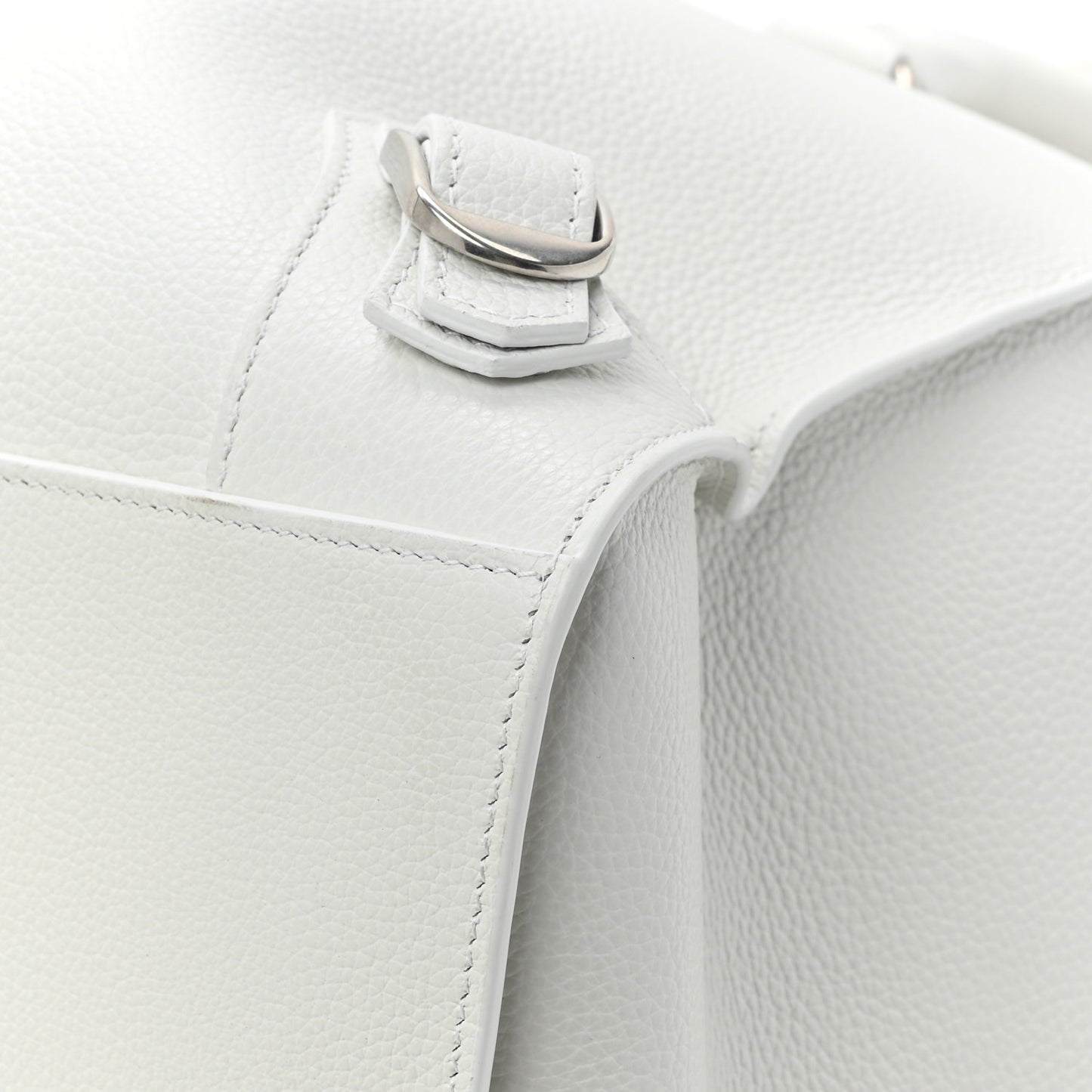 Grained Calfskin Neo Classic Silver Hardware Large Top Handle Bag White