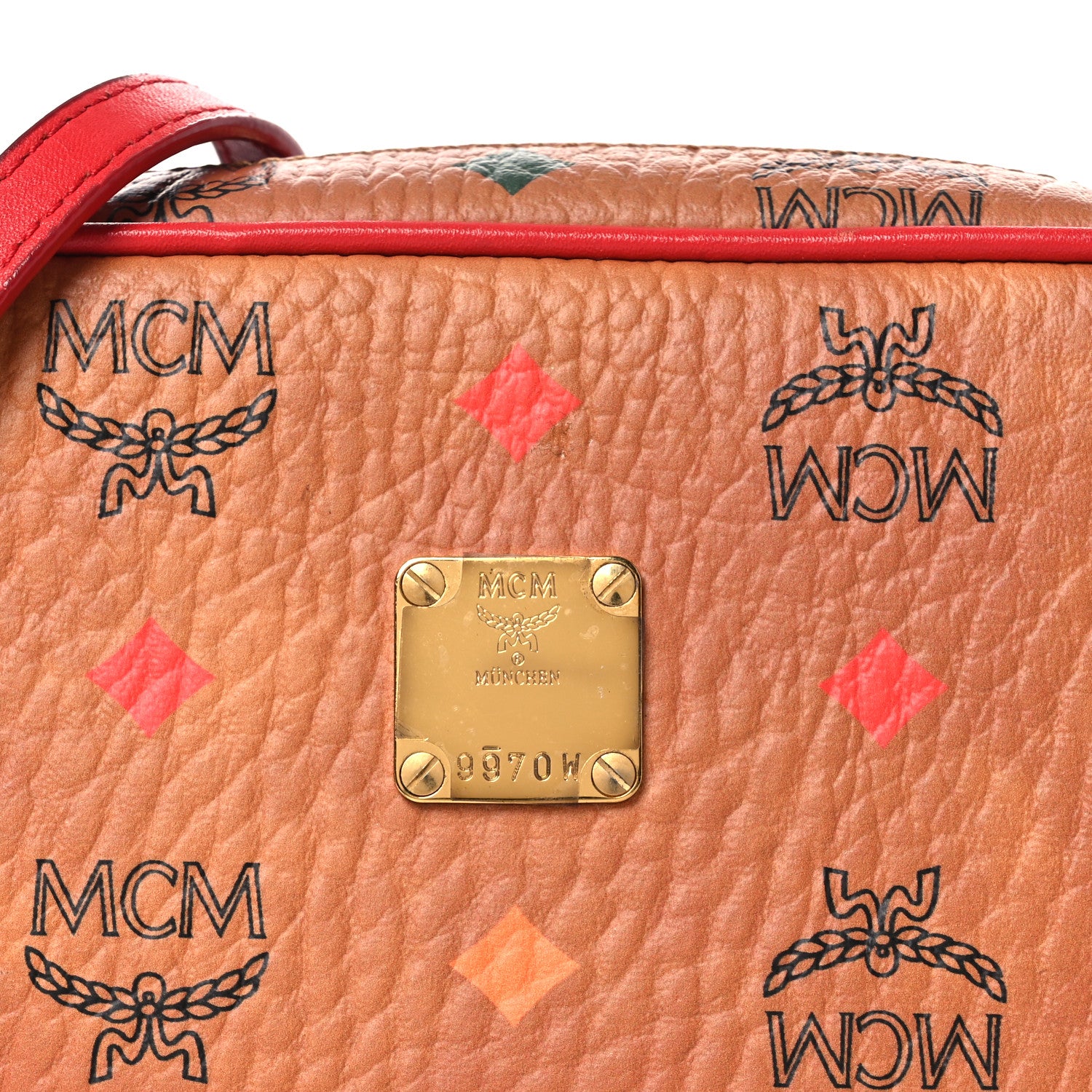 MCM Skyoptic Visetos Spectrum Diamond Camera Bag Cognac Red