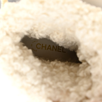Chanel Calfskin Shearling CC Lace Up Boots 36.5 Light Beige Ivory 8 of 9