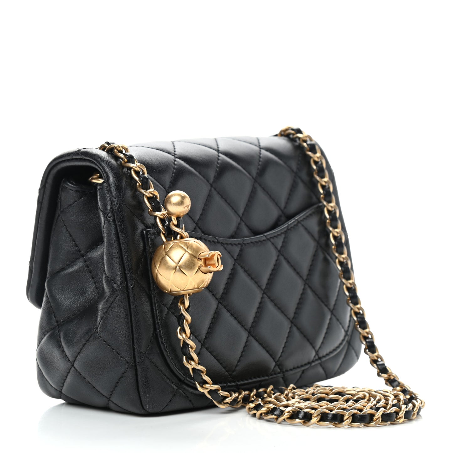 Lambskin Quilted Mini Pearl Crush Flap Black