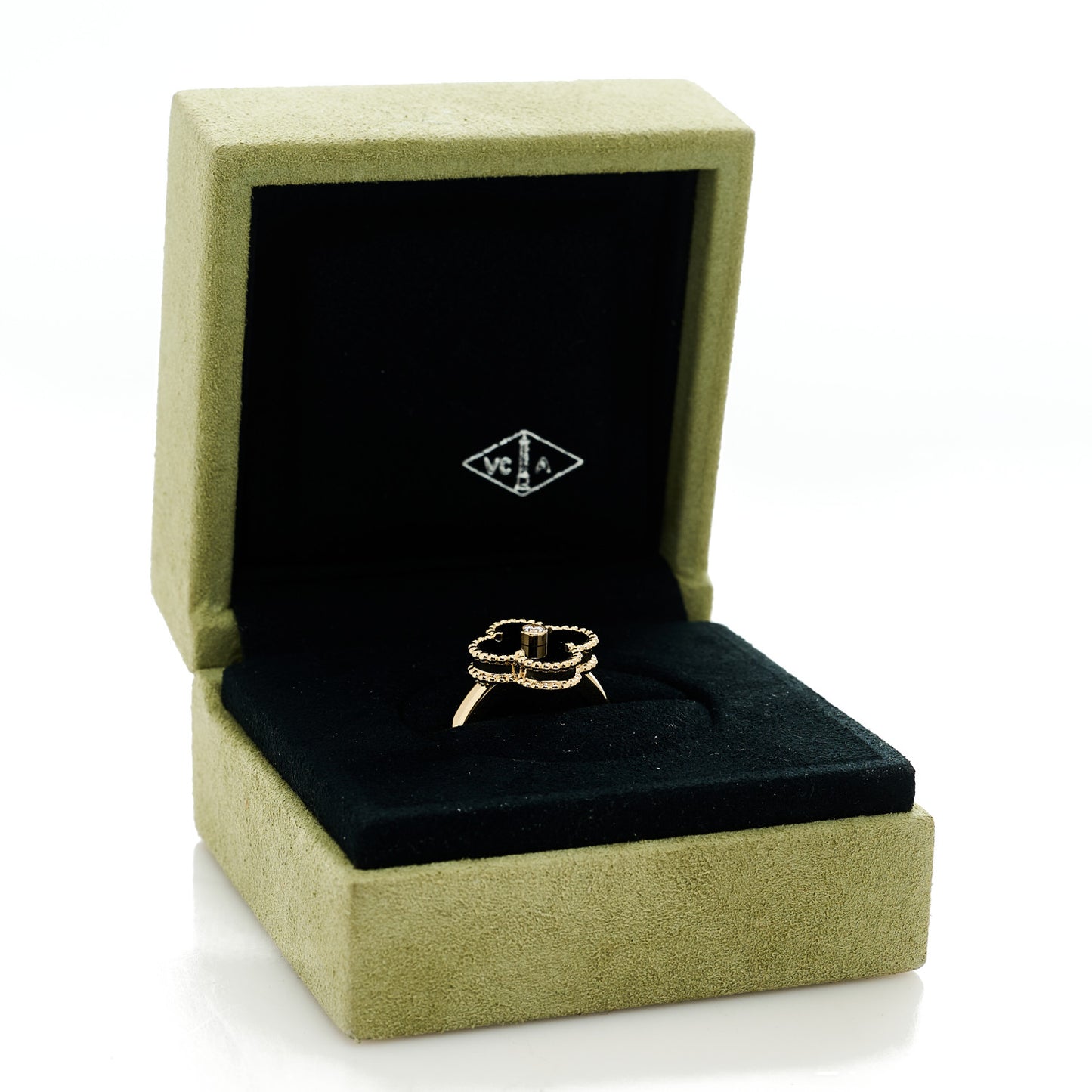 18K Yellow Gold Black Onyx Diamond Vintage Alhambra Ring 52 6