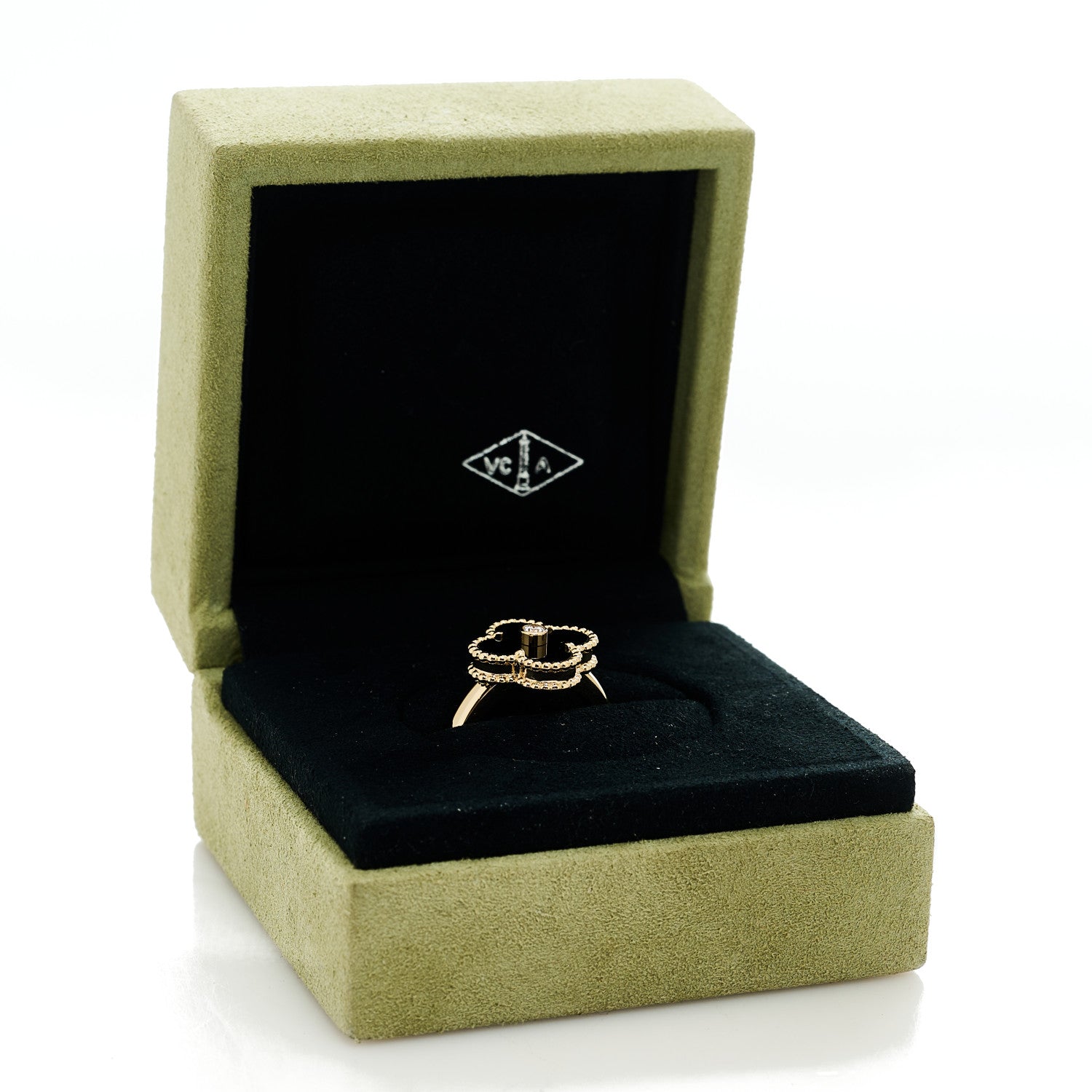 Van Cleef & Arpels 18K Yellow Gold Black Onyx Diamond Vintage Alhambra Ring 52 6 5 of 5
