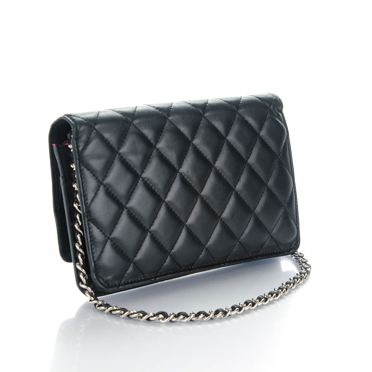 Calfskin Quilted Cambon Wallet On Chain WOC Black