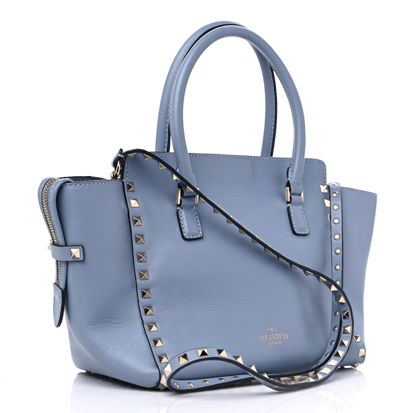Vitello Small Rockstud Double Handle Tote Grey Blue