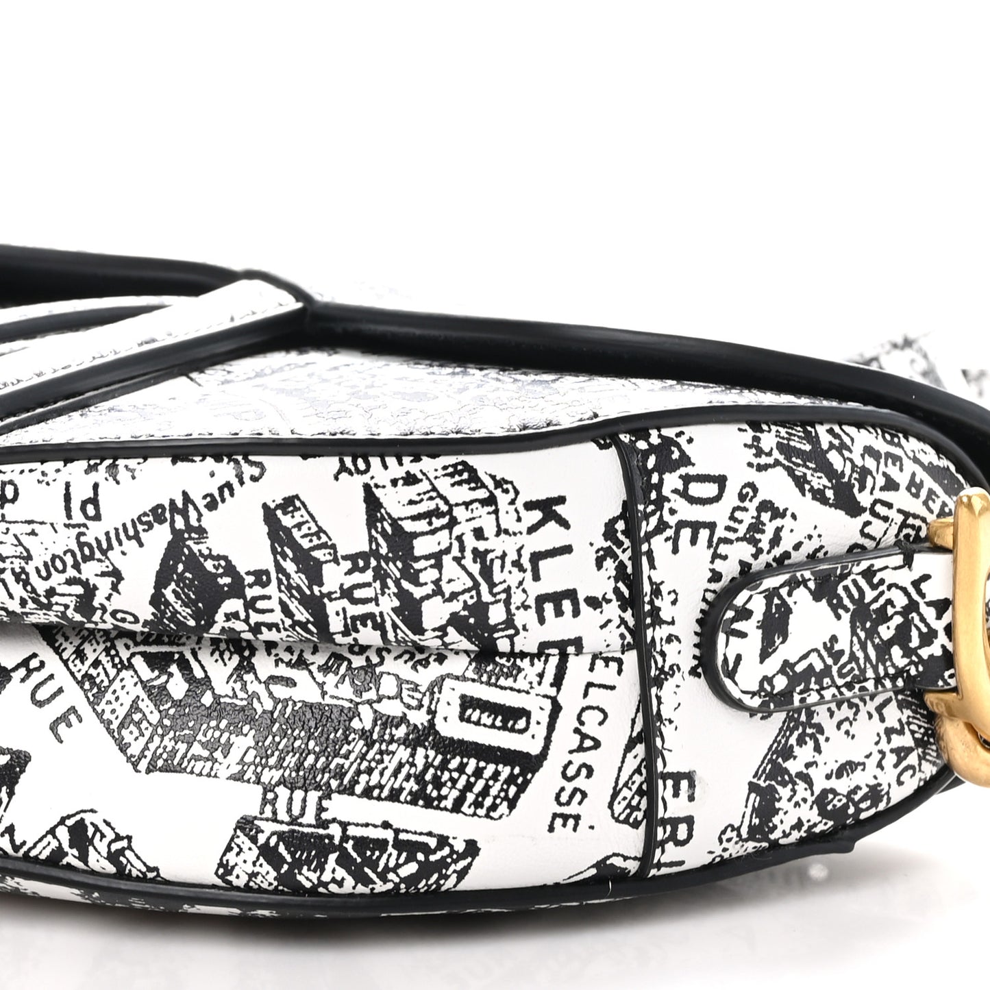Calfskin Plan De Paris Printed Saddle Bag With Strap White Black