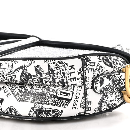 Christian Dior Calfskin Plan De Paris Printed Saddle Bag With Strap White Black 10 of 10