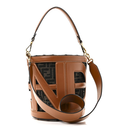 Fendi Nylon Vitello King Logo Step Out Bucket Bag Brandy 3 of 10