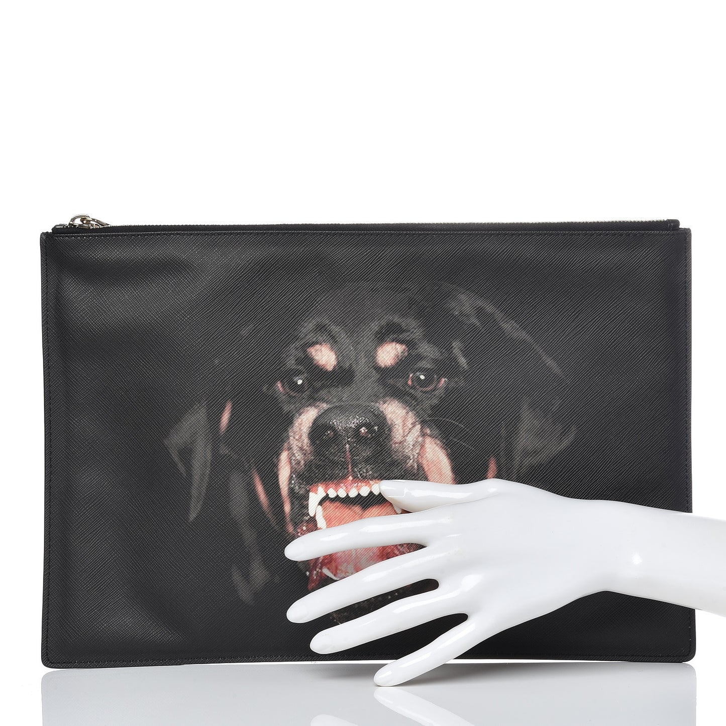 Textured Coated Canvas Rottweiler Print Large Cosmetic Pouch Black