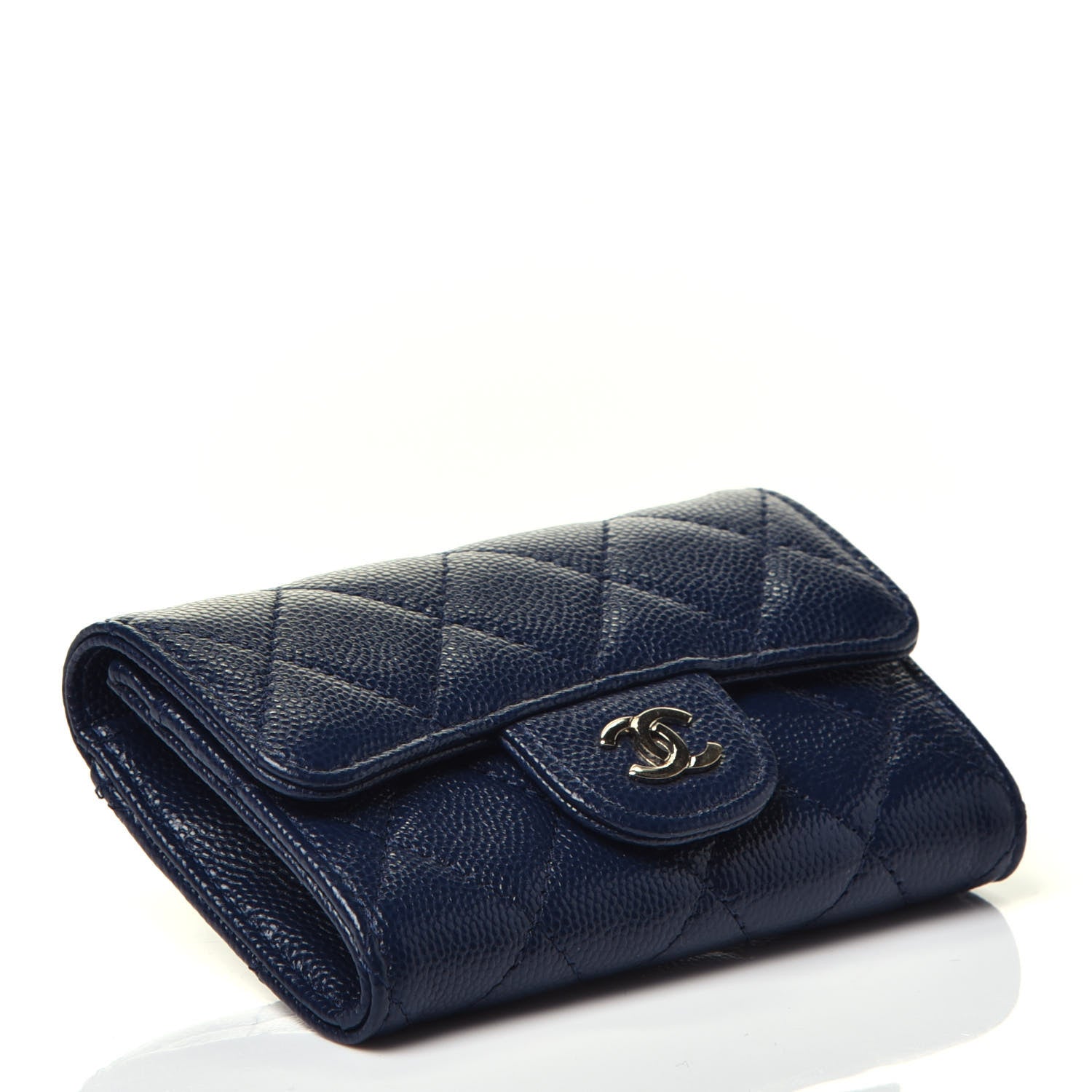 Chanel Caviar Quilted Flap Card Holder Wallet Navy Blue 4 of 8