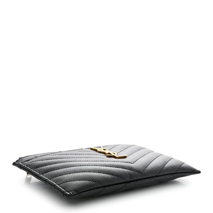 Saint Laurent Grain De Poudre Chevron Monogram Bill Pouch Black 4 of 7