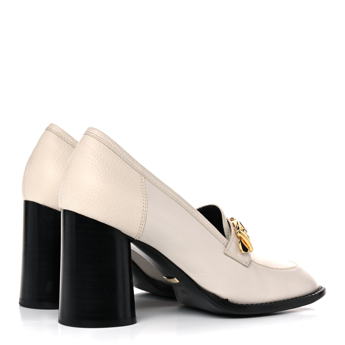 Goatskin Pebbled Calfskin Sylvie Chain Mid Heel Loafers 39.5 Mystic White