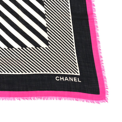 Chanel Cashmere CC Logo Scarf Black Pink White 4 of 4