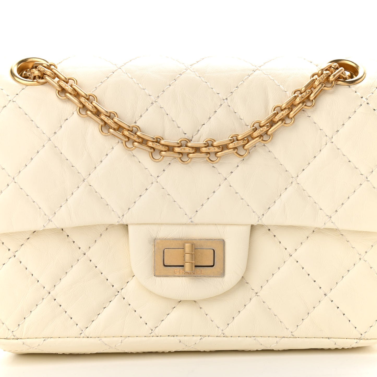 Aged Calfskin Quilted 2.55 Reissue Mini Flap White