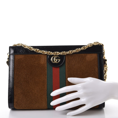 Gucci Suede Patent Web Small Ophidia Chain Shoulder Bag Nocciola Black 3 of 8