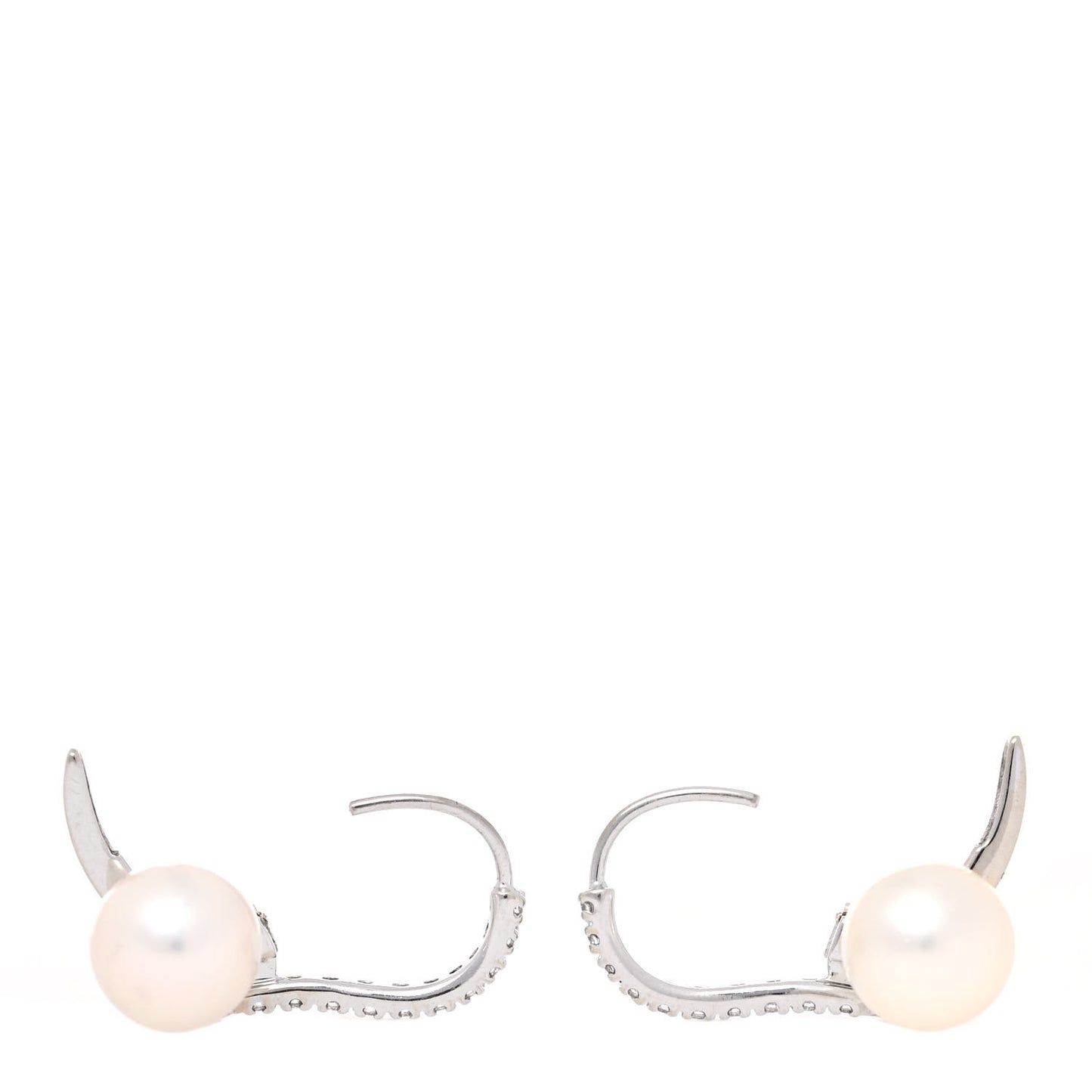 18K White Gold Diamond Akoya Pearl 7.5mm Drop Earrings