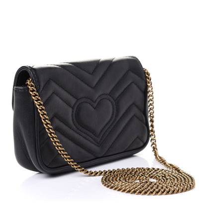 Gucci Calfskin Matelasse Super Mini GG Marmont Shoulder Bag Black 2 of 4